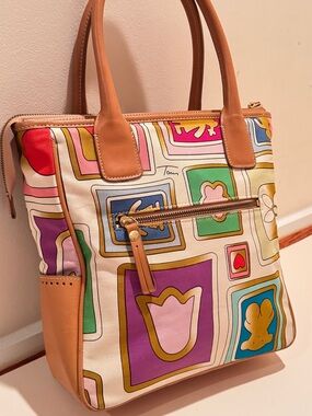 TOUS Vintage Canvas Leather Bear Motif Tote Bag